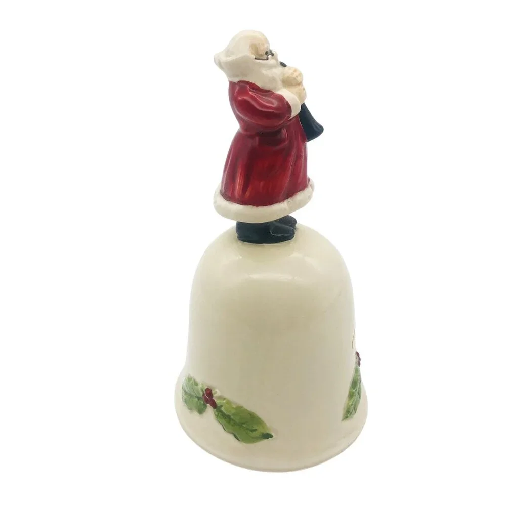 Vtg Otagiri OMC Santa with Horn Christmas Hand Bell Handpainted Porcelain